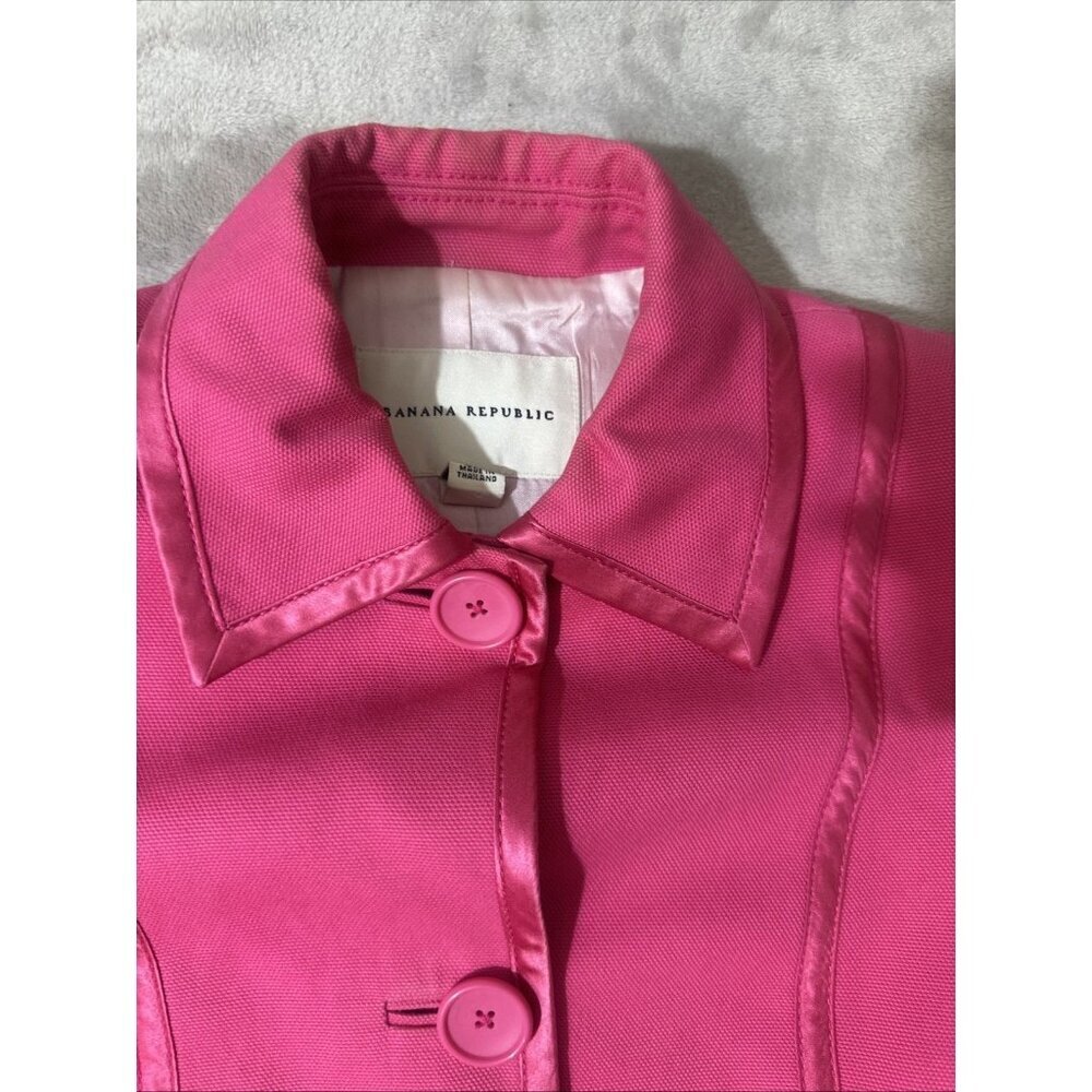 Banana Republic Pink Longline Trench Coat XS Vintage Buttons Jacket Satin Trim - Picture 8 of 15